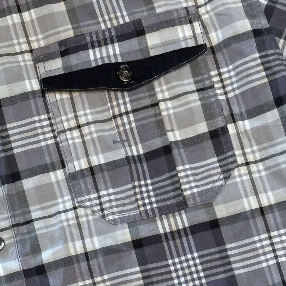 MO7 Most Official‎ Seven Button Up Shirt Mens 3XL  Gray Black Plaid Long Sleeved - Picture 6 of 13